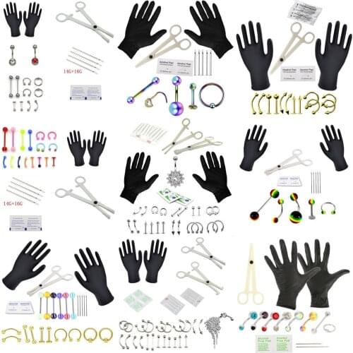 1 Set 14G 16G Professional Piercing Navel Tool Kit Stainless Steel Belly Ring Tongue Tragus Nipple Lip Eyebrow Nose Body Jewelry