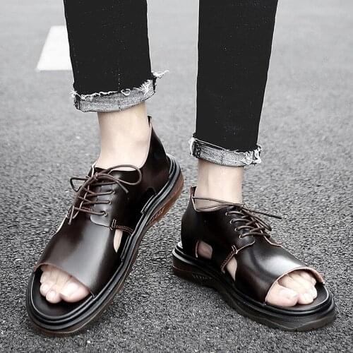 FIXSYS Summer Man Sandals Fashion Outdoor Street Walking Shoes Leather Casual Shoes Handmad Roman Comfortable Sandals for Man