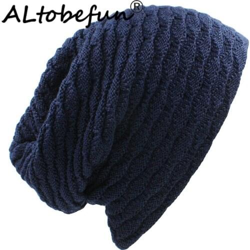 ALTOBEFUN Striped Design Men Baggy Knitted Skullies Bonnet Winter Warm Hats For Girl Beanie Women Faux Fur Winter Hat Cap BHT073
