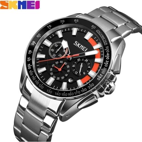SKMEI Brand Luxury Business Stainless Steel Watches Men Fashion Sport Quartz Clock Mens Waterproof Wristwatch Relogio Masculino