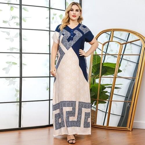 Loose positioning print Casual Women dress with collar Long skirt Popular In Arabia