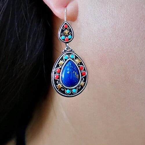 2021 Hot Vintage Colorful Bohemian Water Drop Dangle Earring For Women Fashion Female Jewelry Boho Party Valentine Gifts
