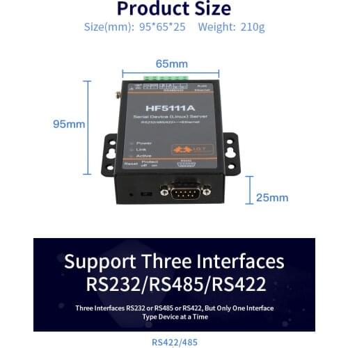 High Flying HF5111A Industrial Modbus Serial RS232 RS485 RS422 to Ethernet Device TCP IP Telnet 16M Flash DTU Serial Server DTU