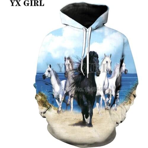 YX GIRL Drop shipping Plus size XS-7XL 2018 New Fashion 3d hoodies Animal horse Print Men/Women Hooded Sweatshirt