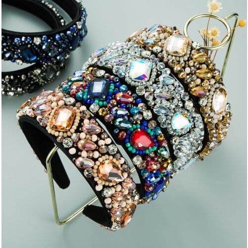 Colorful Rhinestone Headband Women Full Crystal Hairband Hair Accessory For Bridal Baroque Padded Wedding Headdress Wholesale