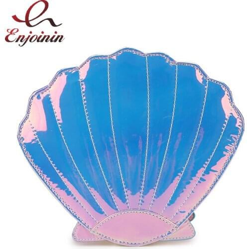 Gradient Laser Shell Shape Chain Shoulder Bag for Women Fashion Purses and Handbags Young Girls Crossbody Bag Casual Clutch 2021