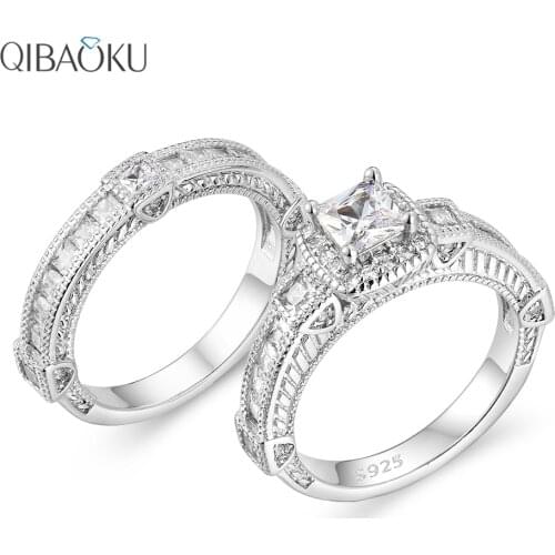 Wedding Engagement Rings Set 925 Sterling Silver Ring Luxury Shining Square Zircon Rings for Women Fine Jewelry Gift