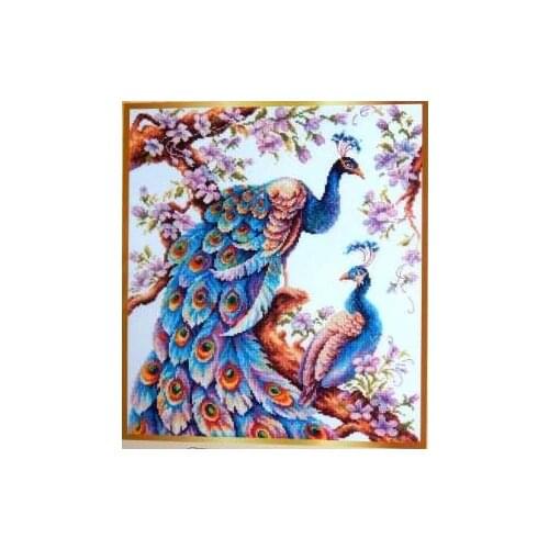 Gold Collection Chic Counted Cross Stitch Kit Two Blue Peacocks Peacock and Baby Bird