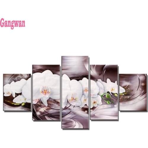 5 pcs Diamond Painting white orchid flower crystal paintings Cross Stitch kit Full square round Drill Diamond Embroidery sale