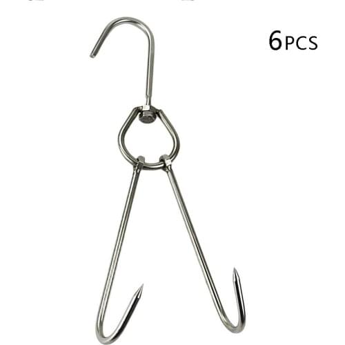 6pcs Stainless Steel Meat Hook Powerful Roast Duck Bacon Hanging Hooks BBQ Storage Kitchen Pots Pan Hanger