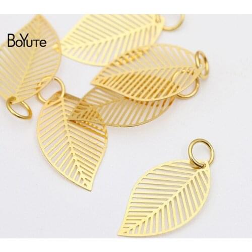 BoYuTe New Arrive 50 Pieces 12*20MM Filigree Leaf Charms for Jewelry Making Diy Hand Made Jewelry Accessories