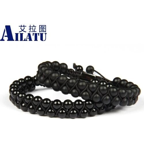 Double Rows 6mm Stone Beads Macrame Bracelet Friendship Nice Gift Rope Chain Fashion Jewelry Logo Print
