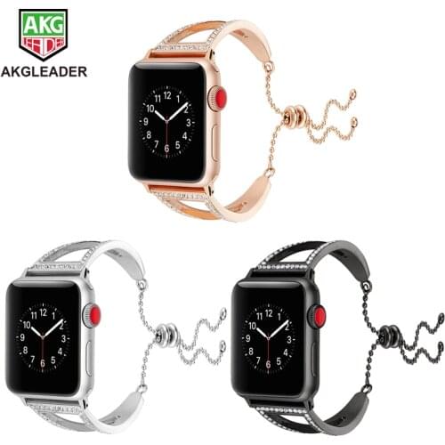 38-42mm Newest Metal Crystal Diamond Women Watch Bracelet For Apple Watch Series 1 2 3 Bands Adjustable Stainless Steel Strap