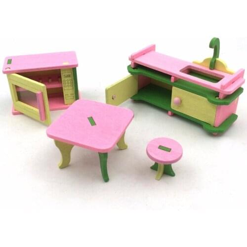 T01-X584 New children gift kids wooden toy Furniture doll house set DIY Educational Toys kitchen with Microwave 1set