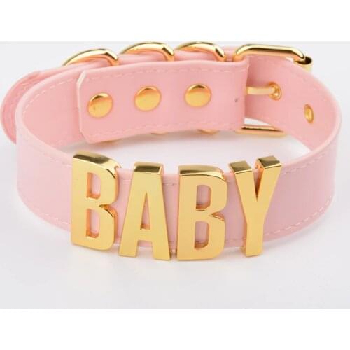 Name Choker BABY for Women Girls Vegan Leather Wide Big Letter Collar Fetish Kawaii Necklace