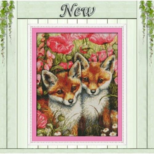 Two little foxes,11CT 14CT Cross Stitch kits,New arrival animal needlework,full embroidery stitching Set,DMC Cross-Stitch flower