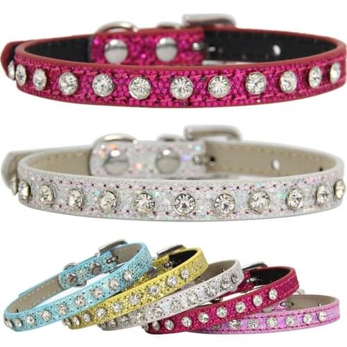 Hot Sale Super Shining Diamond Rhinestone Cat Collar Puppy Baby Dog Cat Collar Leather Strap Kitten Accessories Puppy Collar