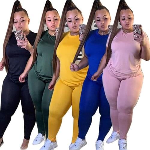 Two Piece Jogging Pants Set Women Plus Size 4XL 5XL Short Sleeve Tops And Leggings Sport Women Fitness 2 Piece Sets Suit 2021