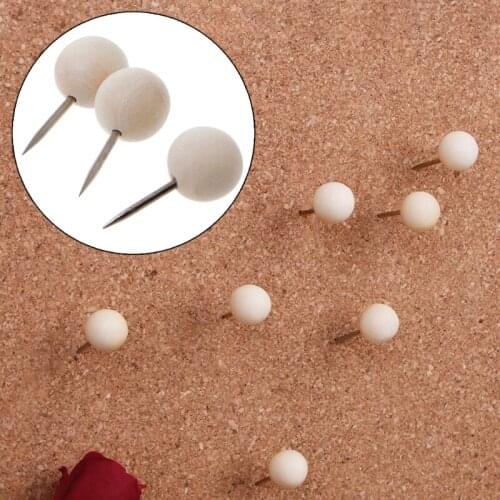 60 Pcs Round Wooden Thumbtack Creative Decorative Drawing Push Pins Wood Head 77HA