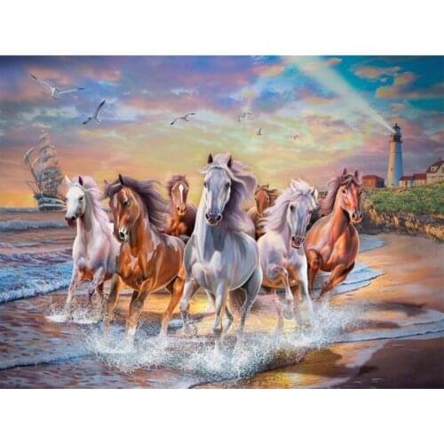 Horse running by the sea Animal Cross Stitch Kits Needlework Embroidery Crafts 14CT Unprinted DIY Arts Handmade Home Decor
