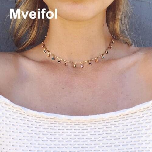 Bohemian Colorful Beads Choker Necklace for Women Multi Colored Short Clavicle Chain Necklace Statement Charm Necklace Jewelry