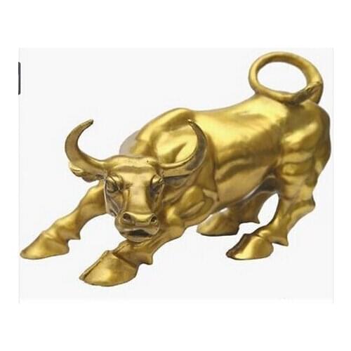 Copper Brass CHINESE crafts decor ation Asian Big Wall Street Bronze Fierce Bull OX Statue decoration bronze factory outlets