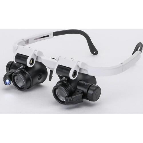 2LED Head-Mounted Illuminating Microscope Headband Repair LED Lamp Light Magnifying Glass with 8x 15x 23x Magnifier Loupe