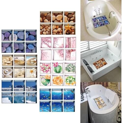 6pcs 3D Antiskid Bathtub Appliques Bath Sticker Bathroom Decal PVC Mural anti-slip Waterproof Home Decoration