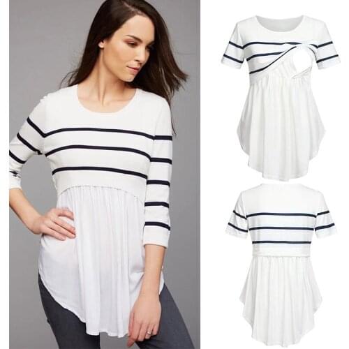 New Summer Casual Women Maternity Short Sleeve Stripe Nursing Tops T-shirt Breastfeeding Shirt Breastfeeding Clothes In Summer