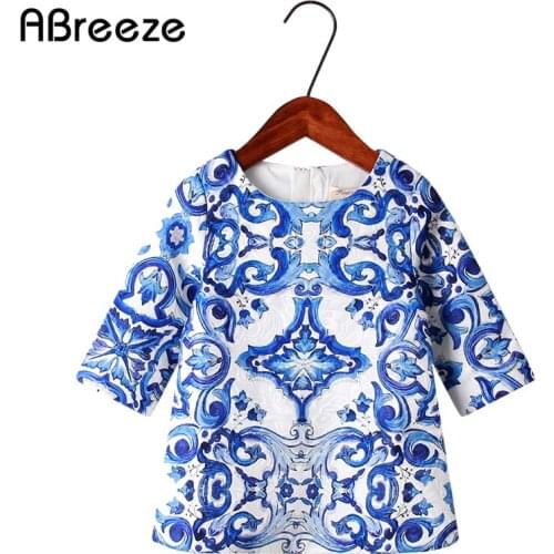 New spring autumn girls dresses 2-6Y chinese style print children clothing fashion half sleeve top clothes for girls