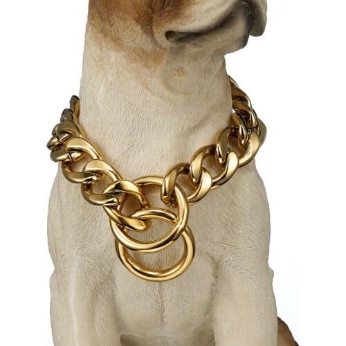 Dog Chain Collar Gold Tone 316L Stainless Steel Cut Curb Link Customize Size Wholesale Jewelry 13/15/19mm