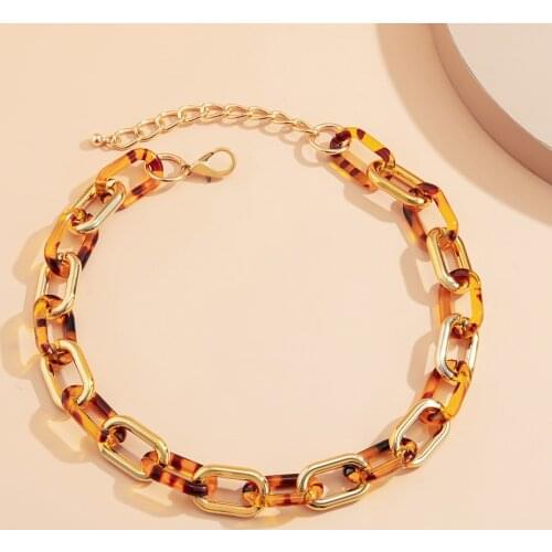 New Fashion Link Chain Choker Acrylic Necklace Gold Color Modern Trendy Clavicle Necklace for Women Bridal Wedding Party Jewelry