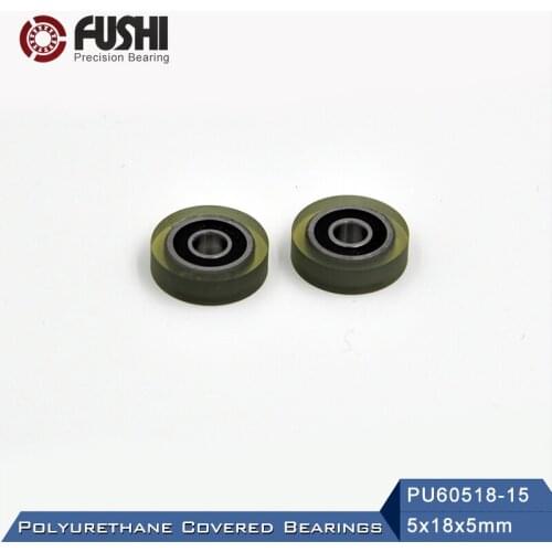 PU 605 Polyurethane Covered Bearing 5*18*5 mm ( 2 Pcs ) Shaft 5mm PU60518-5 Urethane Cover PU605 Bearings