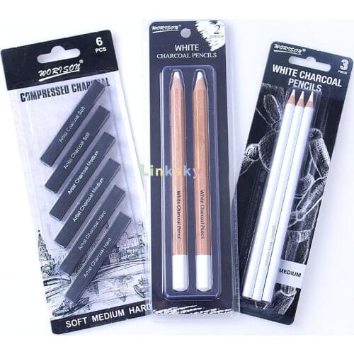 Professional 3Pcs White Sketch Charcoal Pencils, Compressed Charcoal,Drawing Pencils Set for School Tool Painting Art Supplies