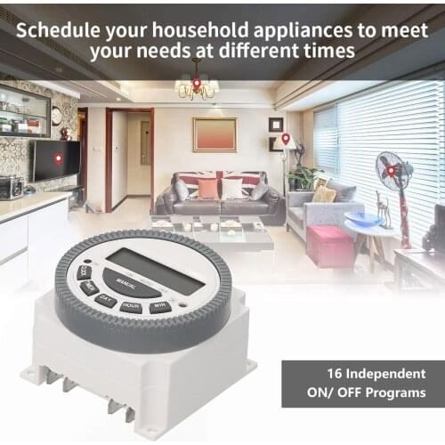 Programmable Digital Timer Switch with Dust Cover Panel Mounted Electrical Timer 16 Independent ON/ OFF Programs for Home Office