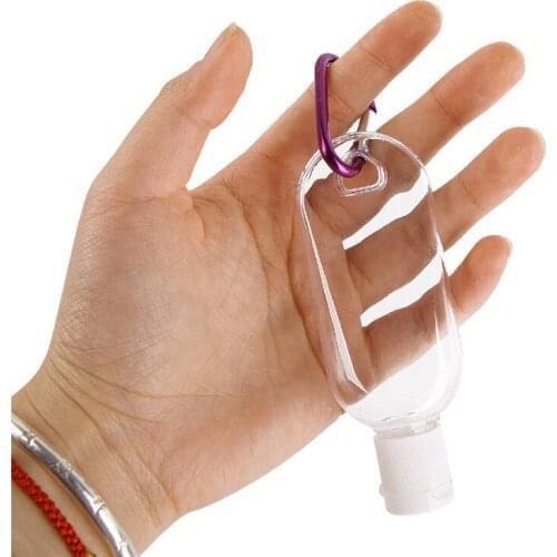 Empty Refillable Bottle with Carabiner Key Ring Portable Travel Transparent Plastic Hand Sanitizer Bottle 50ml Keychain Charms