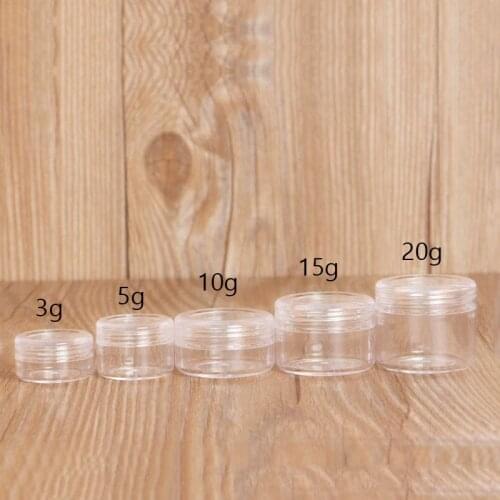 Empty 3g 5g 10g 15g 20g Travel Small Clear Plastic Cosmetic Pot Jars With Lid Face Cream Box Lip Balm Containers Packing 5PCS