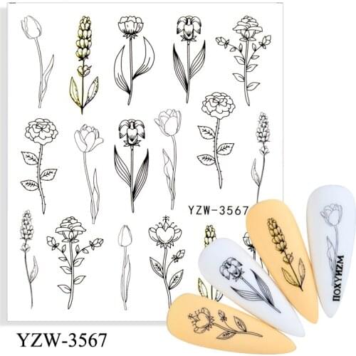 LCJ Flower Series Nail Water Decal Stickers Sakura Daisy Lavender Floral Pattern Transfer Sticker Manicure Nail Art Decoration