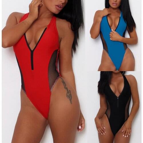 Sexy Bikinis 2021 Women Hollow Mesh Stitching Bikini V-neck Sexy Casual One-piece Swimsuit Brazilian Beachwear Bathing Suit