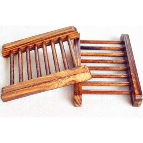 Dark Wood Soap Dish Wooden Soap Tray Holder Storage Soap Rack Plate Box Container for Bath Shower LX1465