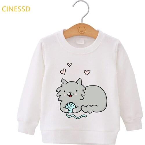 Lovely Cat Cartoon Print Kids Clothes Hoodie Girls/Boys Harajuku Sweatshirt Kawaii Children Clothing Toddler 3-13 Years Coat