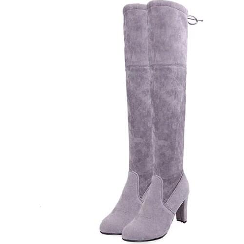 2020 Plus Size Casual Women Thigh High Boots Winter Female Faux Suede Over The Knee Boots Ladies High Heels Shoes Fashionable