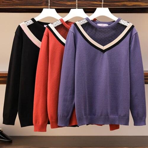 Plus size Autumn Winter Long Sleeve Women Sweaters Striped Patchwork Mesh Knitted Sweater Lady Pullovers Casual Wool New Tops