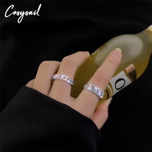 Cosysail 2021 Shiny Rhinestone Geometry Ring for Female Korea Simple Casual Ring Index Finger Opening Ring Jewelry Acessory Gift