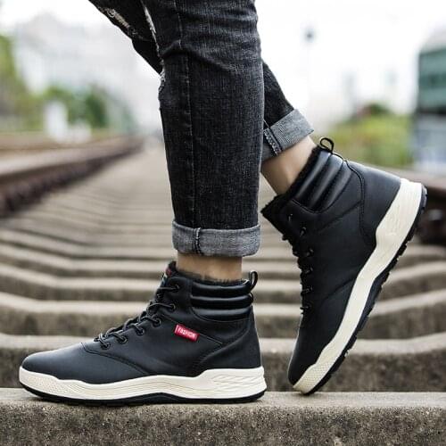 Winter Boots With Fur Mens Shoes PU Outdoor Sneakers Lace Up Fashion Men Ankle Snow Boots Plush Casual Footwear Plus Size 47