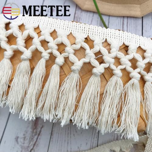 5Meter Meetee 10/11cm Cotton Beige Tassle Lace Fabric Ribbon Knotted Yarn Broom Sling DIY Sewing Hometextile Curtain Accessories
