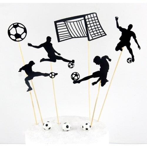 6pcs Football cake with flags around the top of the cake packaging childrens boy birthday party supplies cake baking decoration