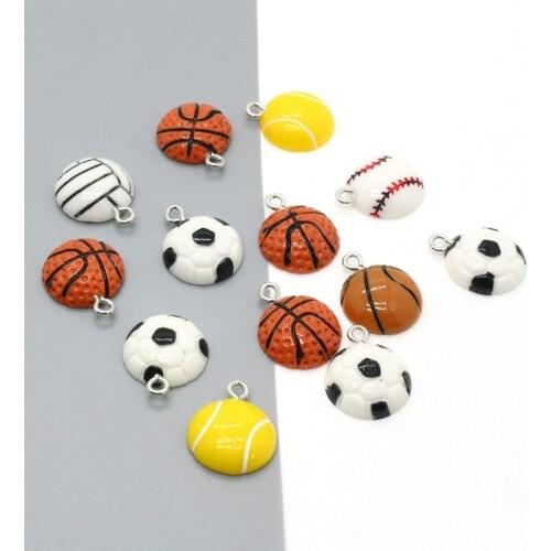9J49FK BULK! 20 Hard Rubber Plastic Basketball Charm or Pendant Sports Theme for Jewelry Making DIY Finding Football Sport Charm