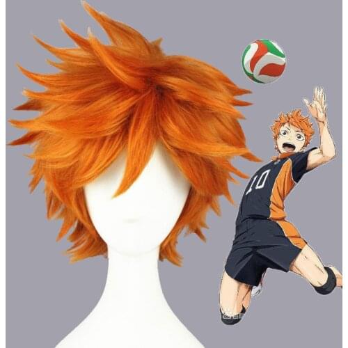 Anime Haikyuu!! High Quality! Hinata Syouyou Cosplay Wig Short Orange Curly Heat Resistant Synthetic Hair Wigs + free Wig Cap