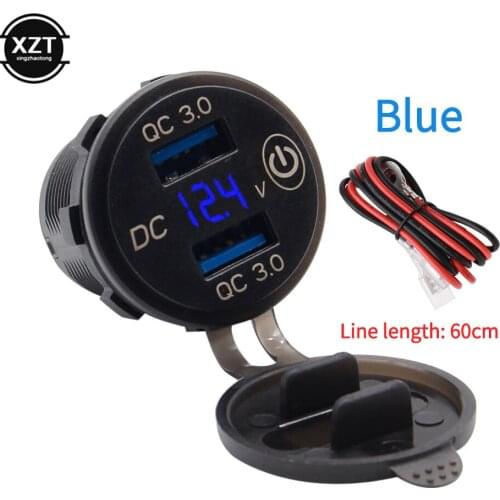 USB QC3.0 Car Charger Aluminum Socket Power Outlet Charger Quick Charge With Digital Voltage Display For 12V/24V Car Motorcycl